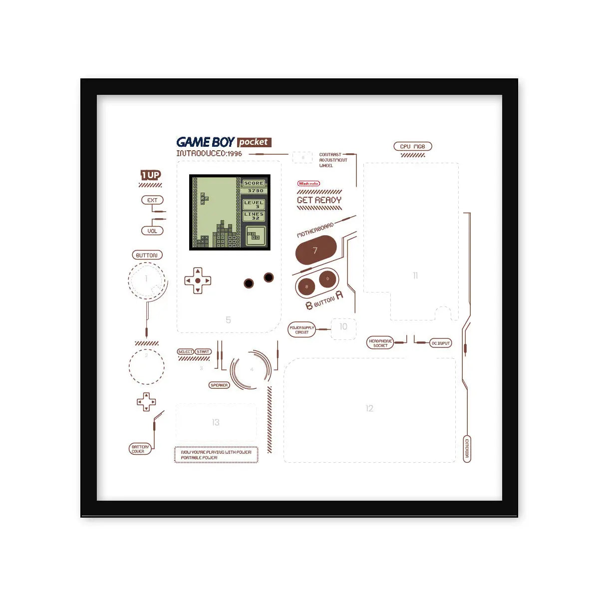 DIY Game Boy Teardown Template Framed Collection - Xreart