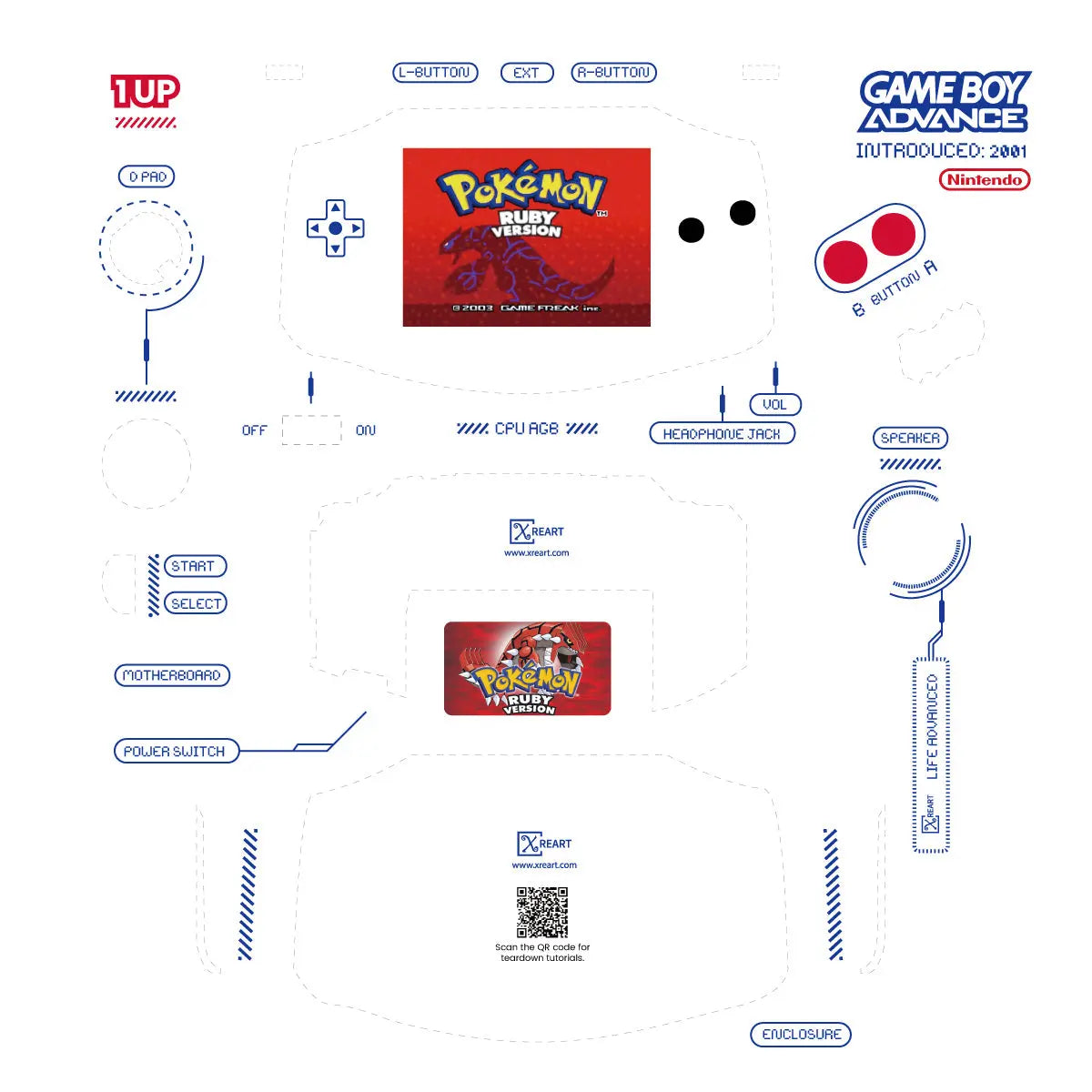 Nintendo Gameboy Disassemble Layout Template PDF format (Digital Download File) XreArt Studio